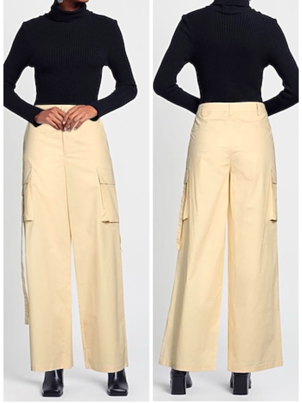 NWT Patrizia Pepe Cream Cargo Wide Leg Pants Trouser Cotton Sz 42